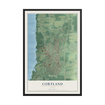 Map of Cortland, Ohio, 12 x 18 inch print in a black wood frame