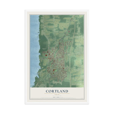 Map of Cortland, Ohio, 12 x 18 inch print in a white wood frame