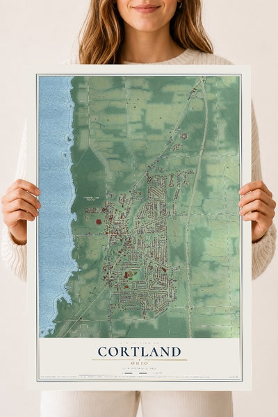 Map of Cortland, Ohio, 18 x 24 inch unframed archival matte print