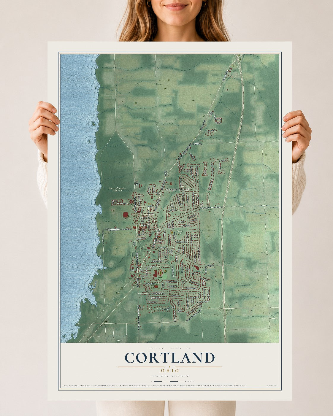 Map of Cortland, Ohio, 24 x 36 inch unframed archival matte print