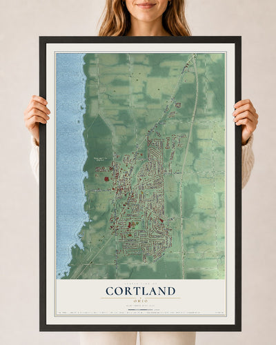Map of Cortland, Ohio, 24 x 36 inch print in a black wood frame