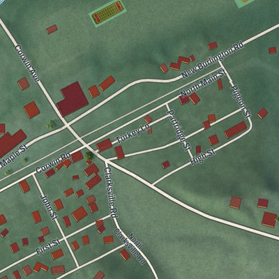 Second close-up of the map of Corwin, Ohio print showing more streets and buildings