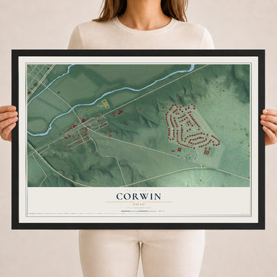 Map of Corwin, Ohio, 18 x 24 inch print in a black wood frame