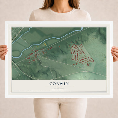 Map of Corwin, Ohio, 18 x 24 inch print in a white wood frame