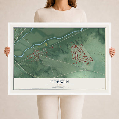 Map of Corwin, Ohio, 24 x 36 inch print in a white wood frame