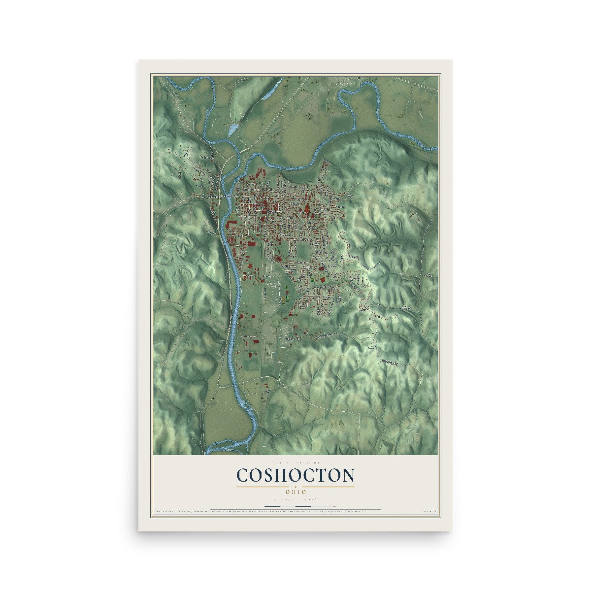 Map of Coshocton, Ohio, 12 x 18 inch unframed archival matte print