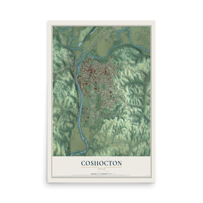Map of Coshocton, Ohio, 12 x 18 inch unframed archival matte print