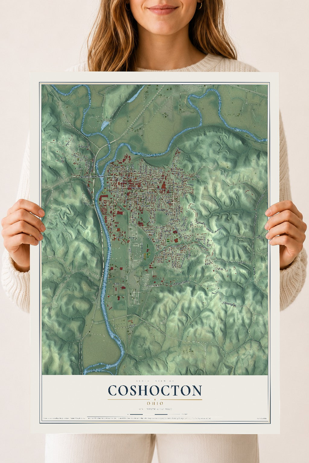 Map of Coshocton, Ohio, 18 x 24 inch unframed archival matte print