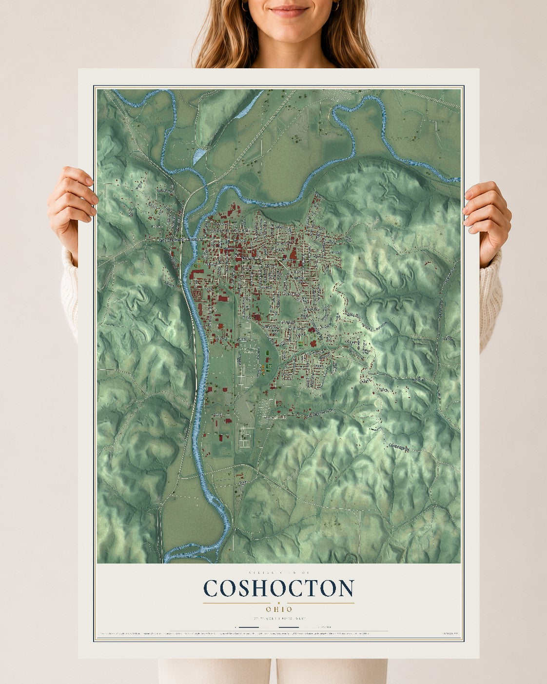 Map of Coshocton, Ohio, 24 x 36 inch unframed archival matte print