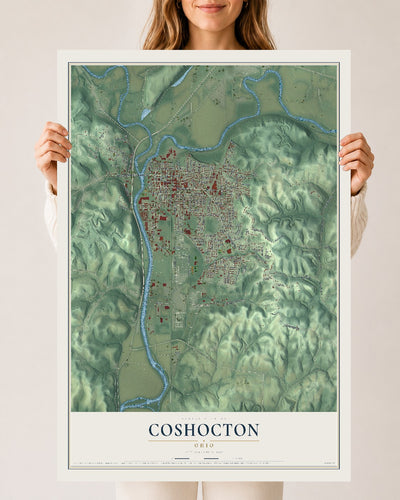 Map of Coshocton, Ohio, 24 x 36 inch unframed archival matte print