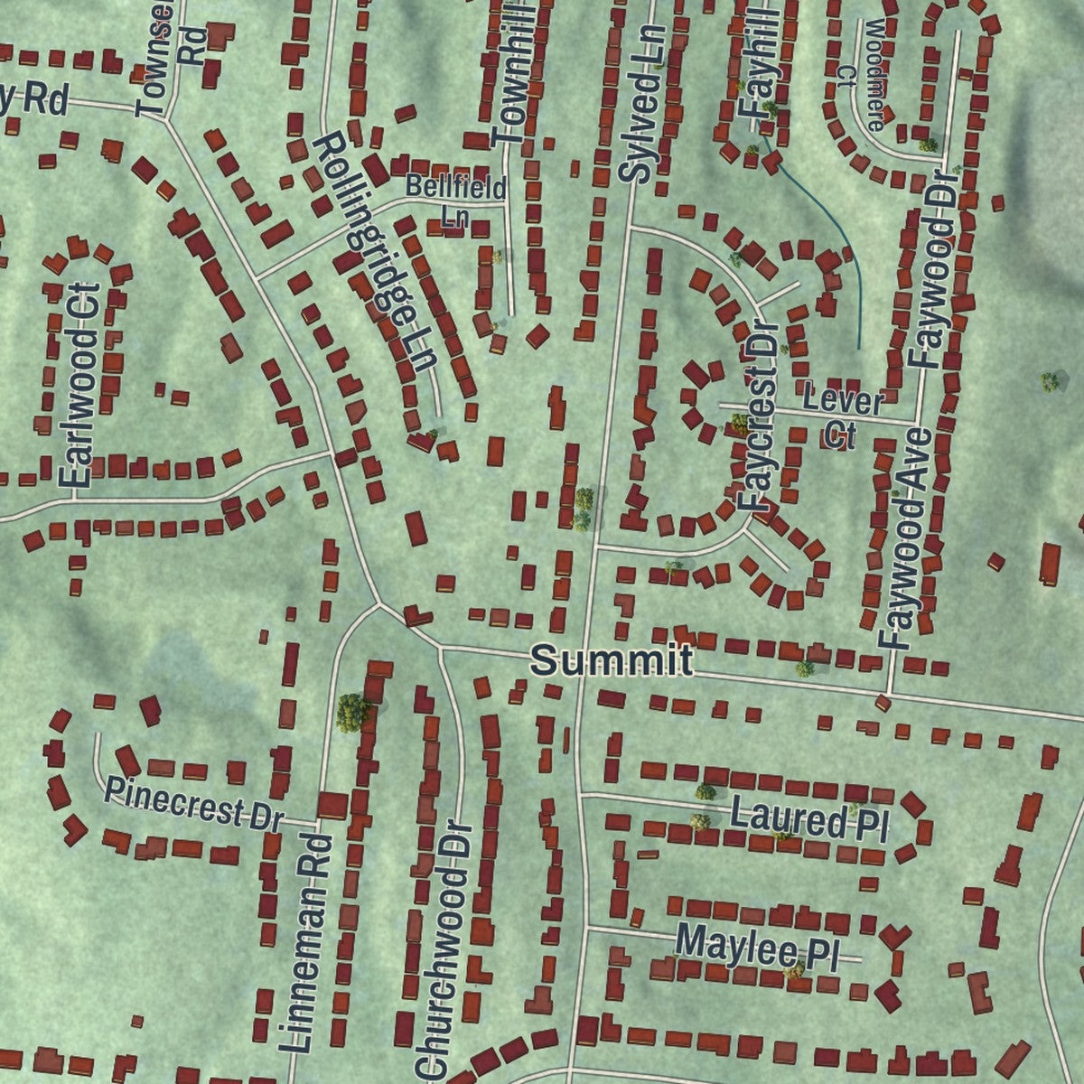 Close-up of the map of Covedale, Ohio print showing street and building detail