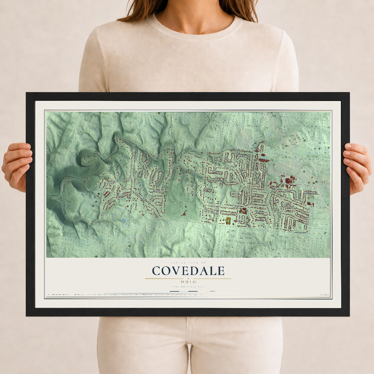 Map of Covedale, Ohio, 12 x 18 inch print in a black wood frame