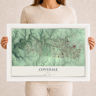 Map of Covedale, Ohio, 12 x 18 inch print in a white wood frame
