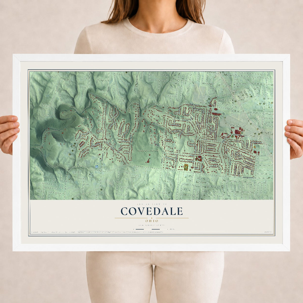 Map of Covedale, Ohio, 18 x 24 inch print in a white wood frame