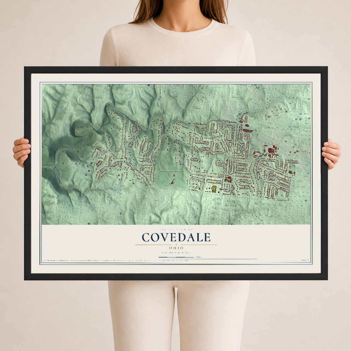 Map of Covedale, Ohio, 24 x 36 inch print in a black wood frame