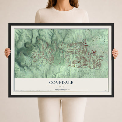 Map of Covedale, Ohio, 24 x 36 inch print in a black wood frame