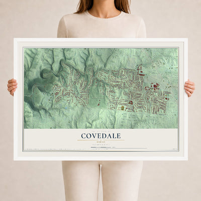 Map of Covedale, Ohio, 24 x 36 inch print in a white wood frame