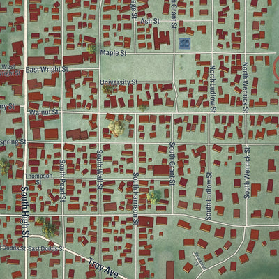 Close-up of the map of Covington, Ohio print showing street and building detail