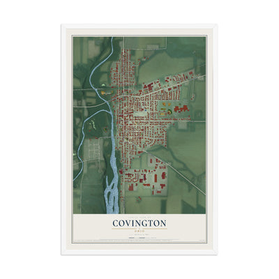 Map of Covington, Ohio, 12 x 18 inch print in a white wood frame