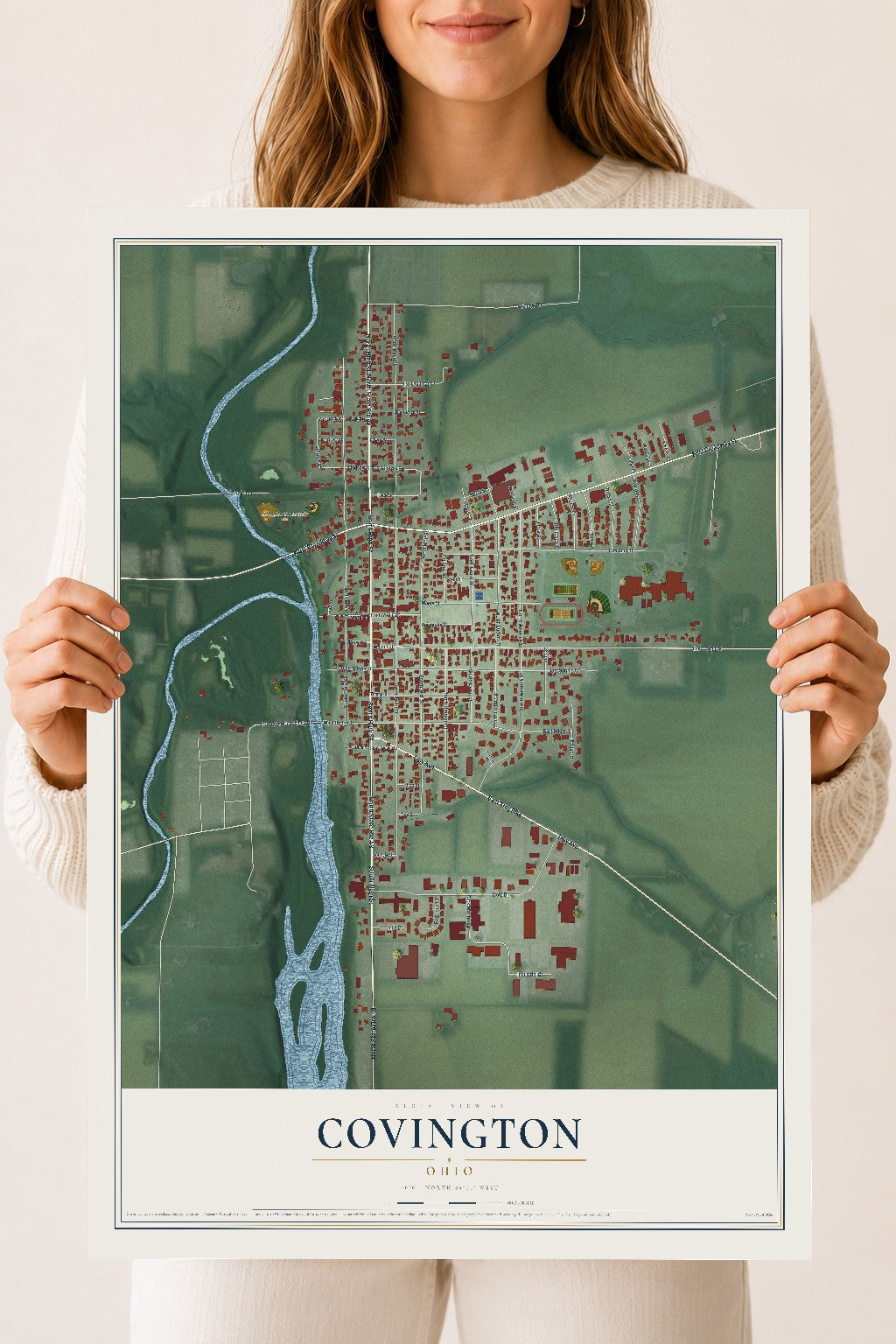 Map of Covington, Ohio, 18 x 24 inch unframed archival matte print
