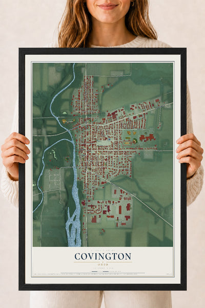Map of Covington, Ohio, 18 x 24 inch print in a black wood frame