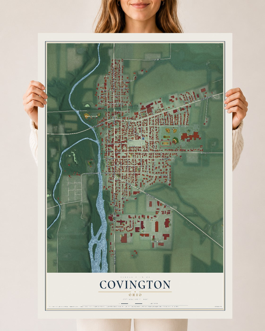 Map of Covington, Ohio, 24 x 36 inch unframed archival matte print