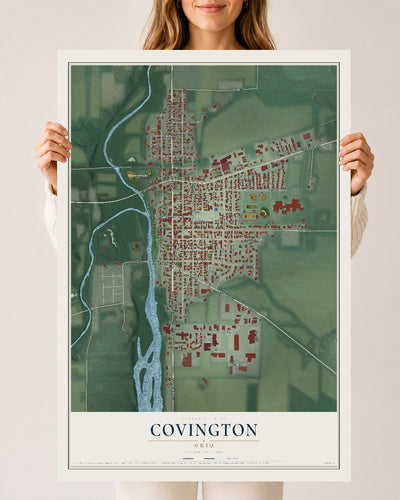 Map of Covington, Ohio, 24 x 36 inch unframed archival matte print
