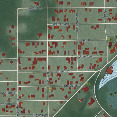 Close-up of the map of Craig Beach, Ohio print showing street and building detail