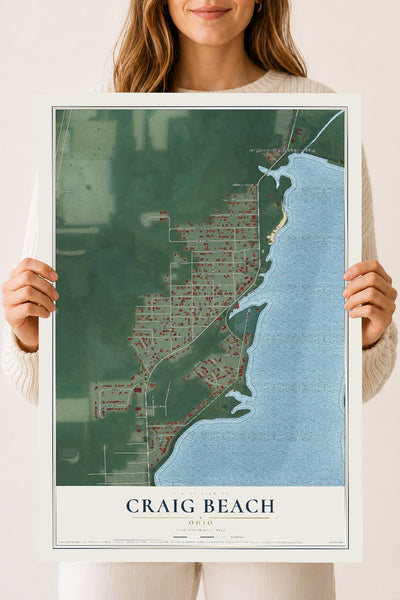 Map of Craig Beach, Ohio, 18 x 24 inch unframed archival matte print