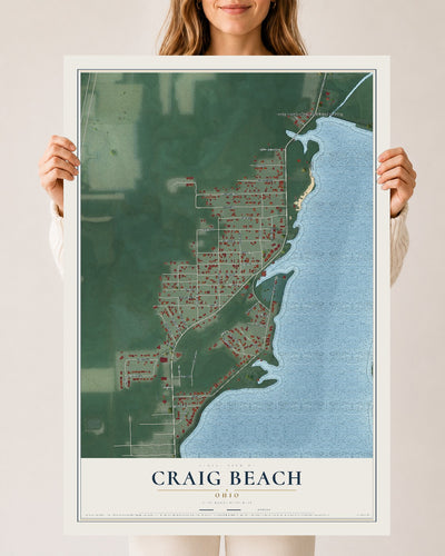 Map of Craig Beach, Ohio, 24 x 36 inch unframed archival matte print