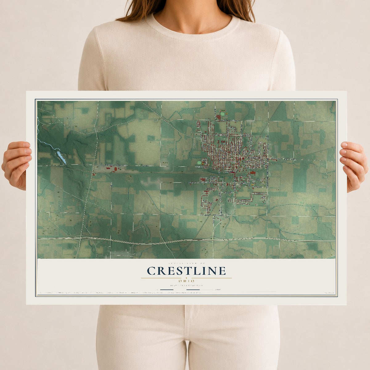 Map of Crestline, Ohio, 12 x 18 inch unframed archival matte print