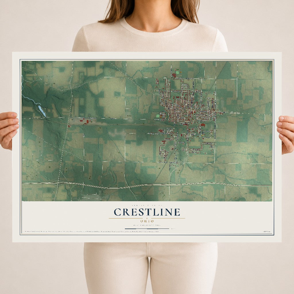 Map of Crestline, Ohio, 18 x 24 inch unframed archival matte print