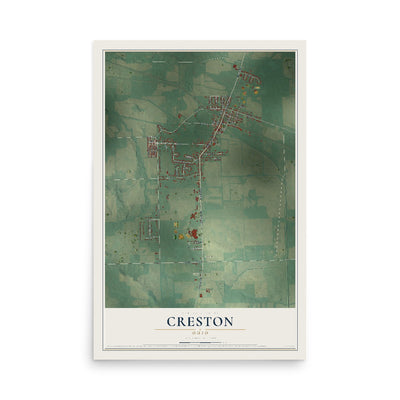 Map of Creston, Ohio, 12 x 18 inch unframed archival matte print
