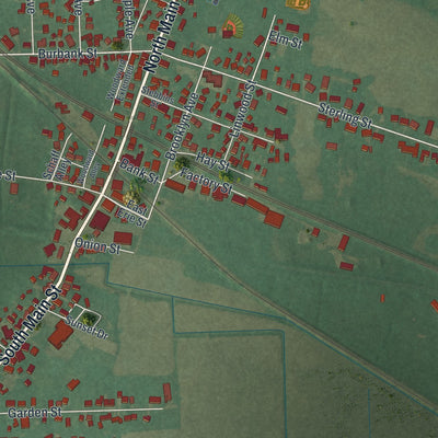 Close-up of the map of Creston, Ohio print showing street and building detail