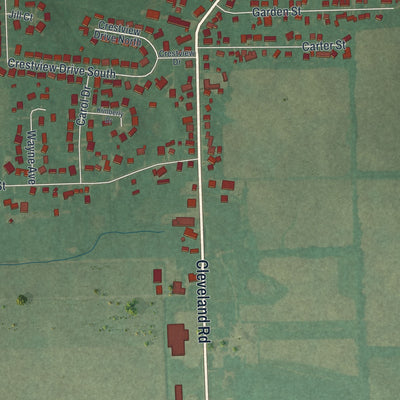Second close-up of the map of Creston, Ohio print showing more streets and buildings