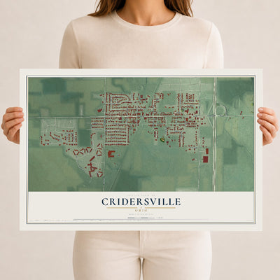 Map of Cridersville, Ohio, 12 x 18 inch unframed archival matte print