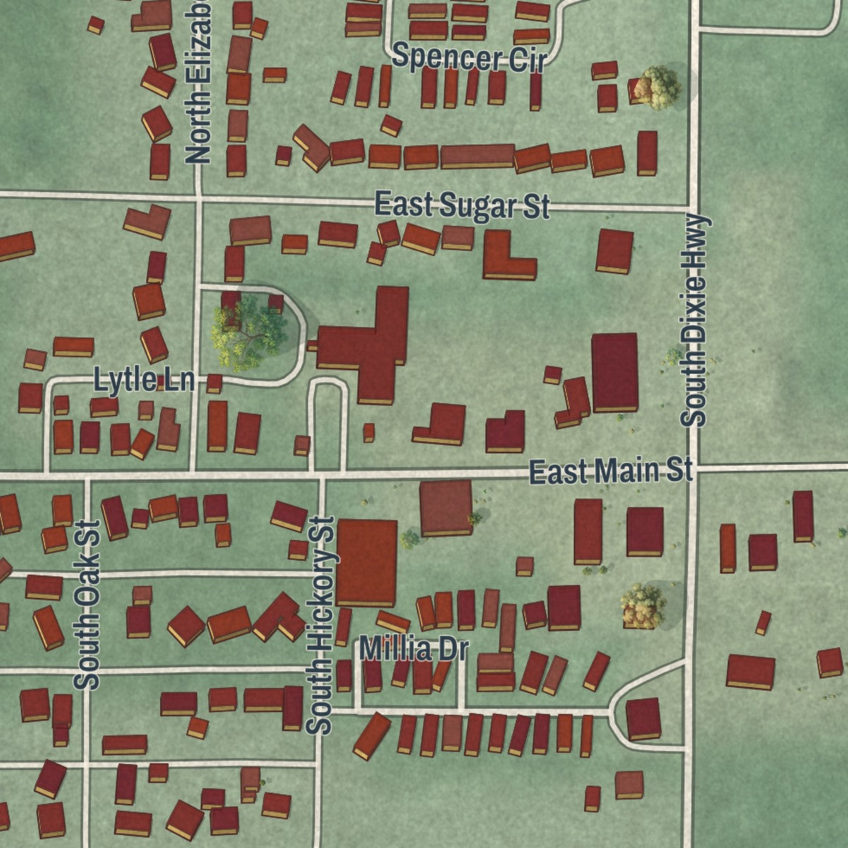 Second close-up of the map of Cridersville, Ohio print showing more streets and buildings
