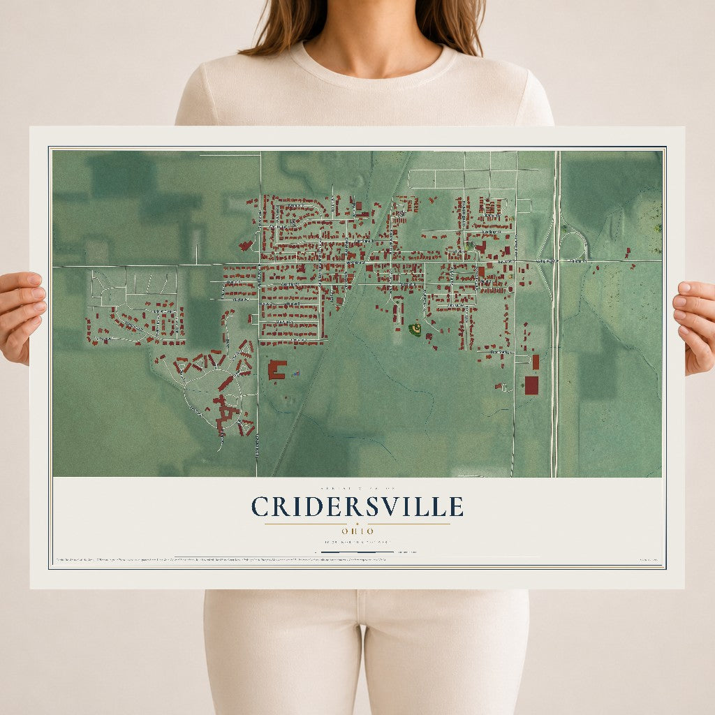 Map of Cridersville, Ohio, 18 x 24 inch unframed archival matte print