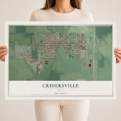 Map of Cridersville, Ohio, 18 x 24 inch unframed archival matte print