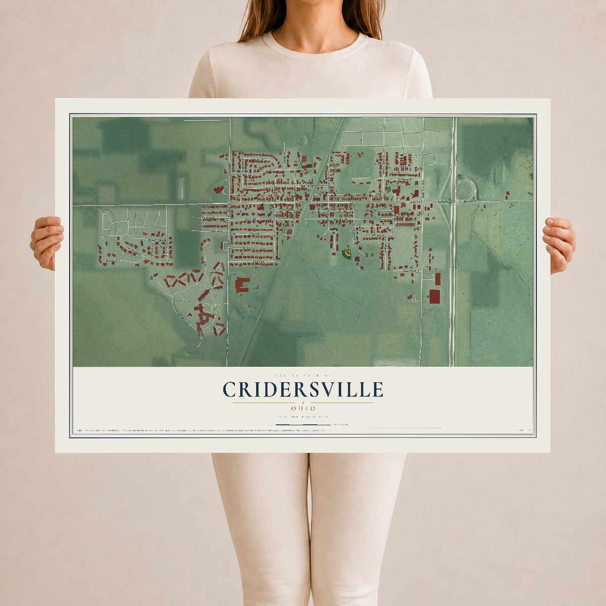 Map of Cridersville, Ohio, 24 x 36 inch unframed archival matte print