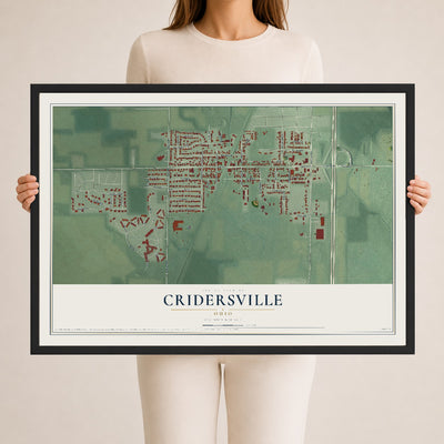 Map of Cridersville, Ohio, 24 x 36 inch print in a black wood frame