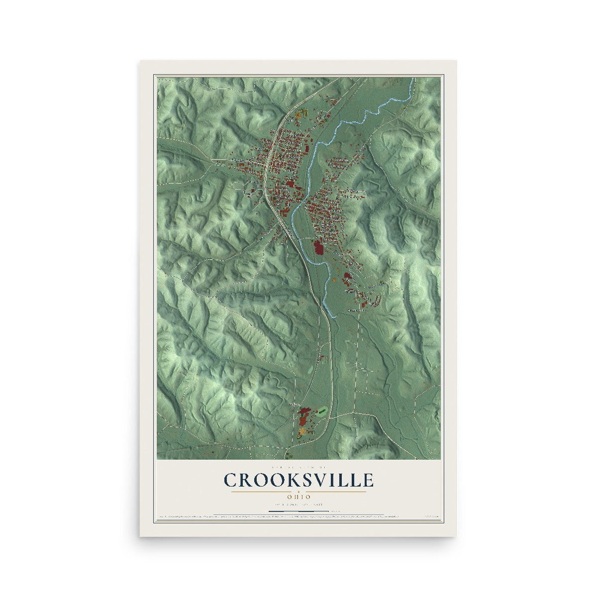 Map of Crooksville, Ohio, 12 x 18 inch unframed archival matte print