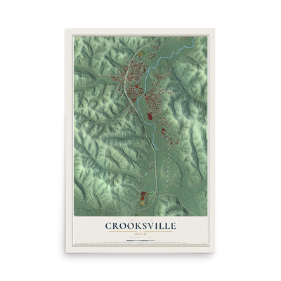 Map of Crooksville, Ohio, 12 x 18 inch unframed archival matte print