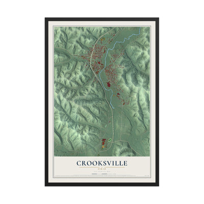 Map of Crooksville, Ohio, 12 x 18 inch print in a black wood frame