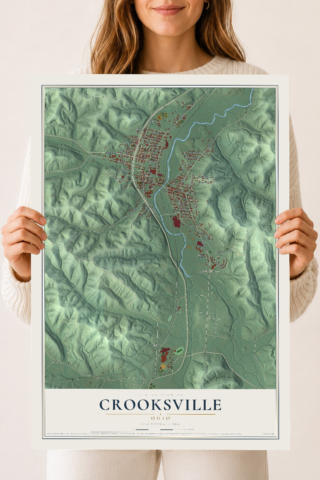 Map of Crooksville, Ohio, 18 x 24 inch unframed archival matte print