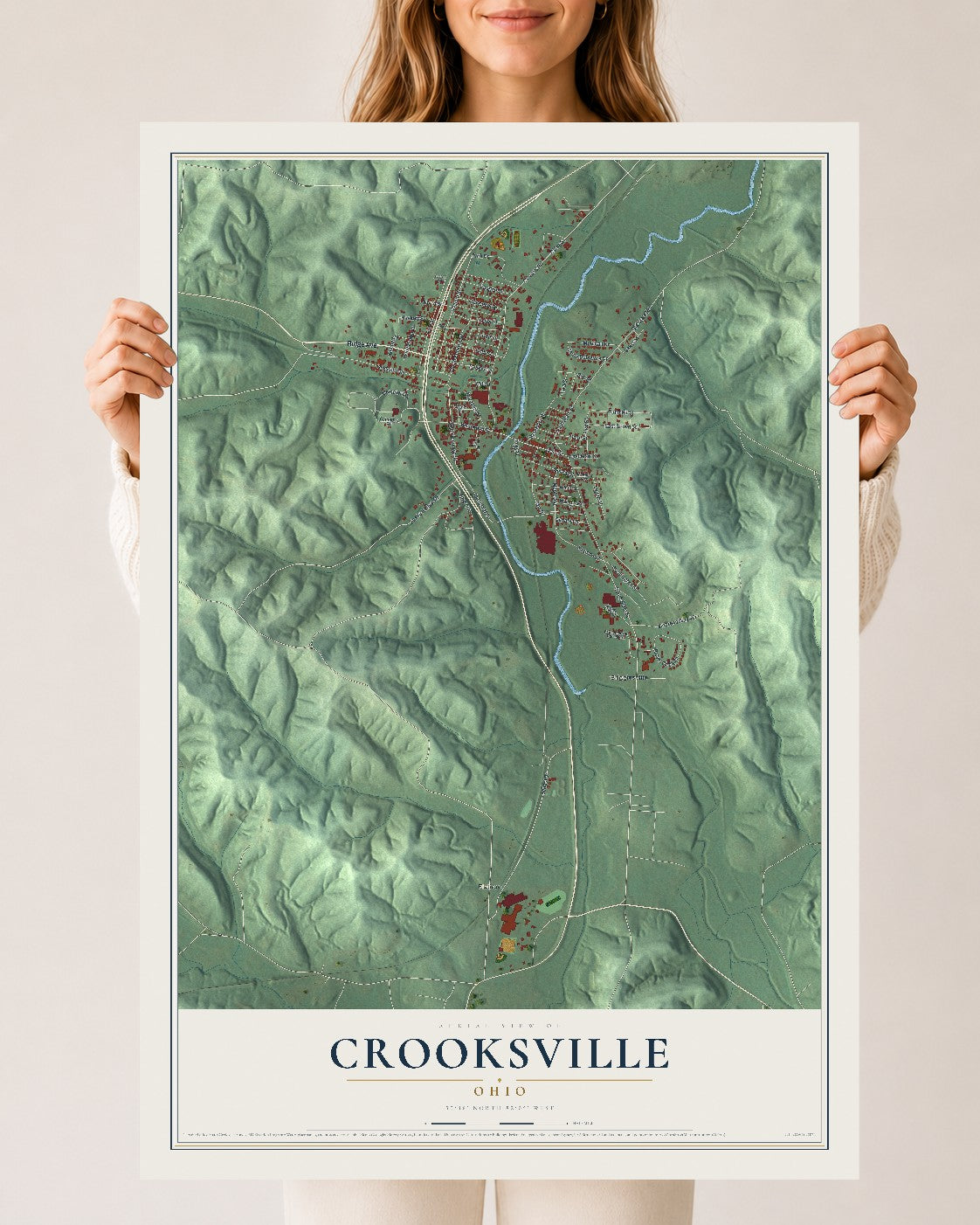 Map of Crooksville, Ohio, 24 x 36 inch unframed archival matte print