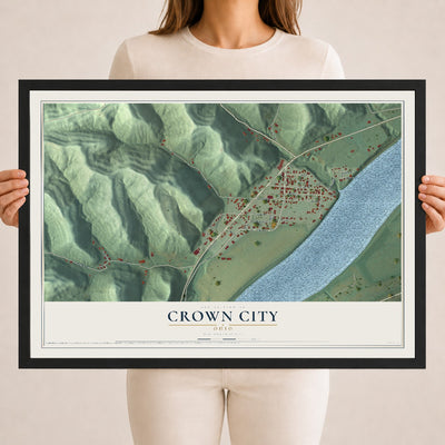 Map of Crown City, Ohio, 18 x 24 inch print in a black wood frame