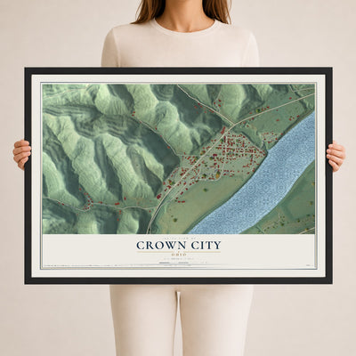 Map of Crown City, Ohio, 24 x 36 inch print in a black wood frame
