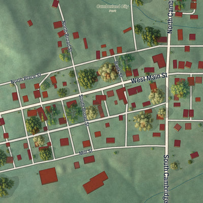 Close-up of the map of Cumberland, Ohio print showing street and building detail