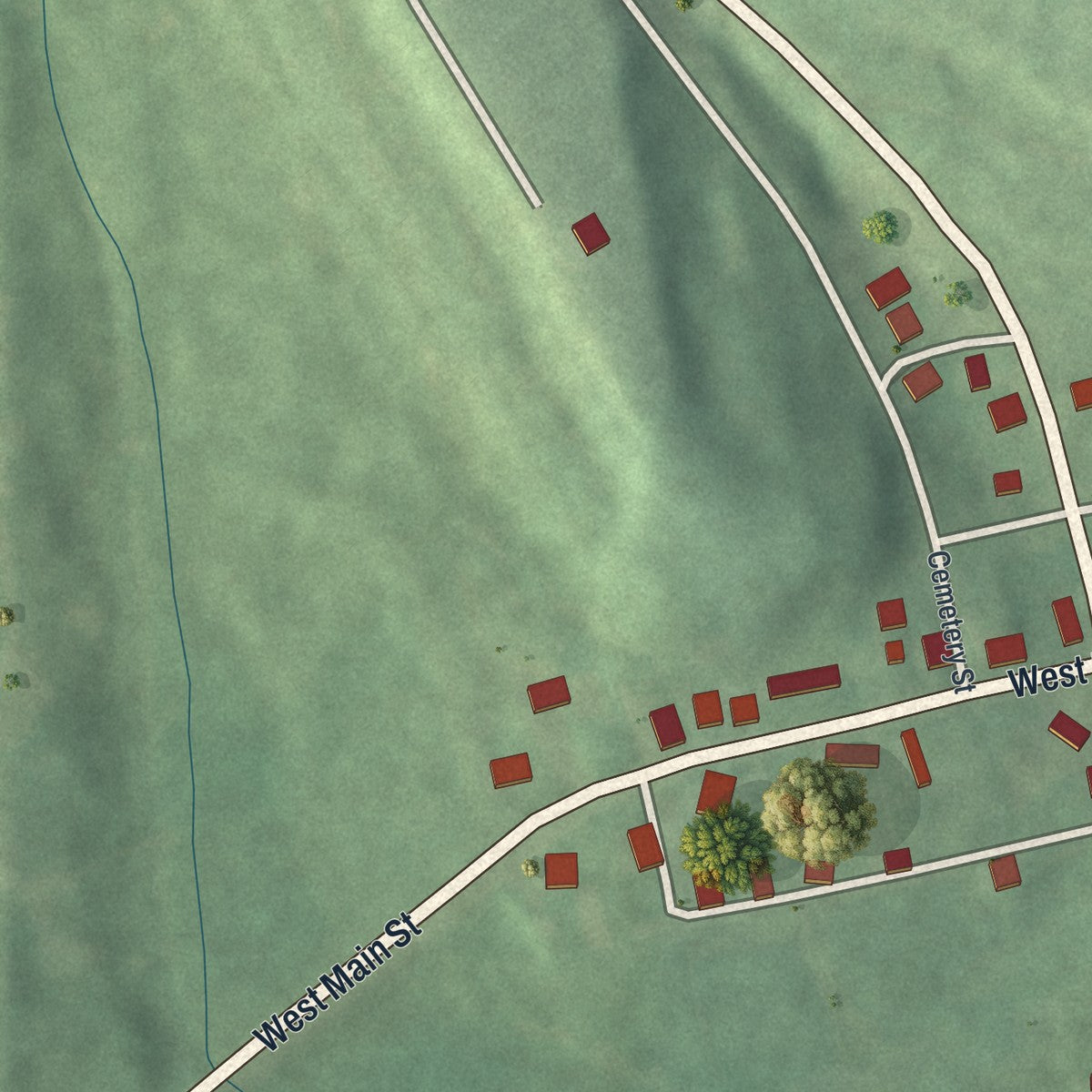 Second close-up of the map of Cumberland, Ohio print showing more streets and buildings
